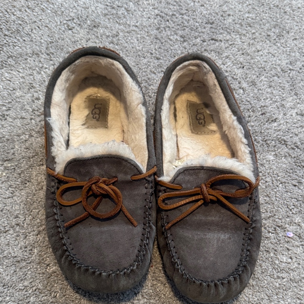 UGG Charcoal Suede Moccasin Slippers